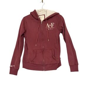 Abercrombie & Fitch Hoodie Womens Small Red Full Zip Sherpa Lined Logo Fleece